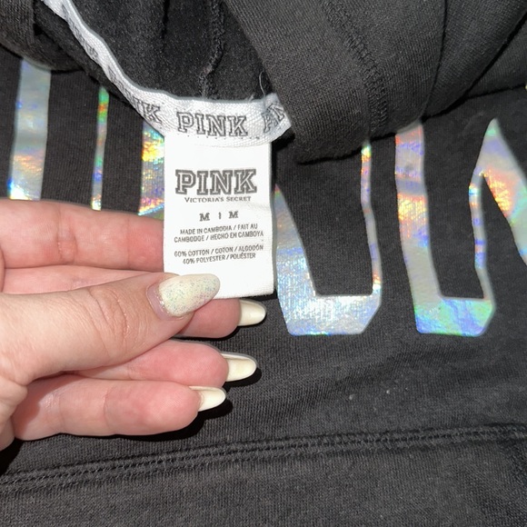 Victoria Secret Pink black hoodie with pink holographic logo - Picture 7 of 8
